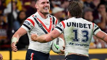 Roosters star Angus Crichton scored two tries against Brisbane as he continued his return to form. (Jono Searle/AAP PHOTOS)